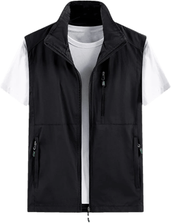 Men Spring Summer Breathable Multi Pocket Waistcoat Men Mesh Baggy Many Pockets O-Neck Sleeveless Jacket Vest Large Black