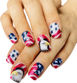 Short Press on Nails Square Fake Nails 24Pcs Independence Day Press on Nails Glitter American Flag Eagle Design Acrylic Nails 4th of July False Nails Patriotic Glue on Nails for Women Coffin Nails DIY