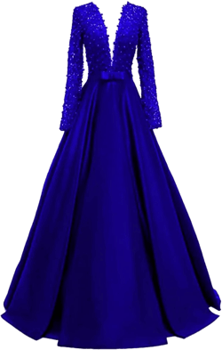 Women's Lace Beaded Long Sleeve Prom Dresses Backless Deep V Neck Formal Evening Gowns 22 Royal Blue