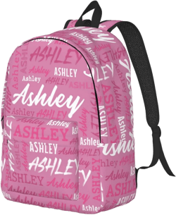 Custom Backpack with Name, Personalized Name Canvas Backpack for Boys Girls Men Women, Customized Pink Theme Bookbag Casual Daypack for School Travel Camping - 2Sizes