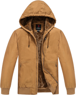 Rdruko Men's Work Jackets Flannel Lined Insulated Cotton Workwear Hooded Winter Coats Brown Yellow Large