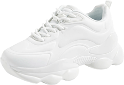 LUCKY STEP Women's 90s Chunky Sneakers Sparkly Bling Rhinestone Rope Platform Casual Thick Dad Rave Walking Shoes 7 White Pu