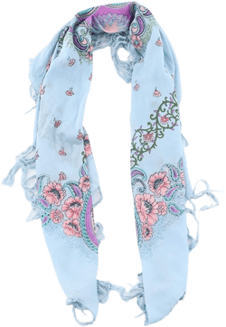 Gabriella womens Multi Color Paisley and Floral Print Scarf With Knotted Fringe Edging One Size Blue