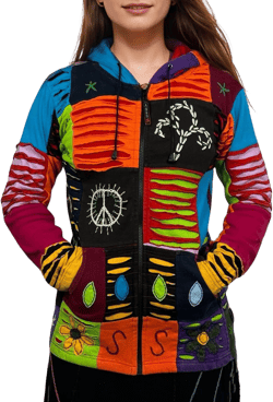 Agan Traders 2025 Summer Tie-Dye Patch Embroidered Women's Hoodie Jacket - A Free-Spirited Fashion Women's Zip-Up Hoodie X-Large Multi 4