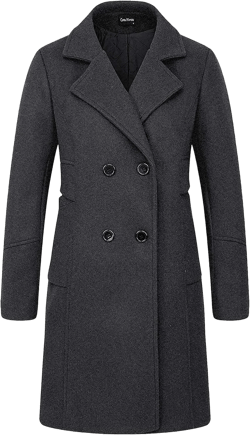 chouyatou Women's Basic Essential Double Breasted Mid-Long Wool Blend Pea Coat X-Small Grey