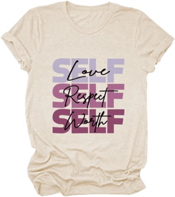 FORHVIPS Women's Love Self Positive Inspirational T-Shirt Funny Letter Graphic Tees Empowerment Confidence Shirts