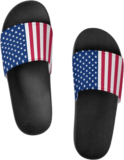 Patriotic USA Flag Red White Blue Stars Womens Slide Sandals Non Slip Summer House Slippers for Girls Slip-on Flip Flops 6.5 Wide Black