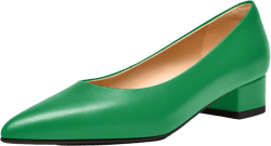 FEMSTEP Womens Dress Pointed Toe Matte Leather Slip On Party Chunky Low Heel Pumps Shoes 1.5 Inch 8 Green