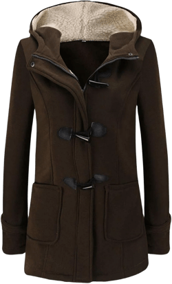 Womens Warm Coat Horn Button Jackets Fleece Duffle Coat Solid Color Zip Up Hooded Outwear Vintage Casual Outerwear : Clothing, Shoes & Jewelry