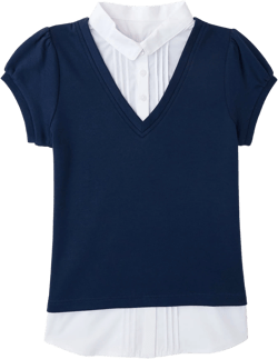 Wonder Nation Girls School Uniform V-Neck Sweater with Blouse Inset, Sizes 4-18