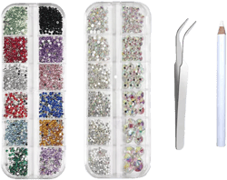 Nail Jewels, Nail Art Rhinestones , Nail Gems,Face Jewels,Nails Diamond Kits for Women Nail Crystals for Nails Rhinestone for Makeup Kit Nail Art (AB rhinestones + multiple color)