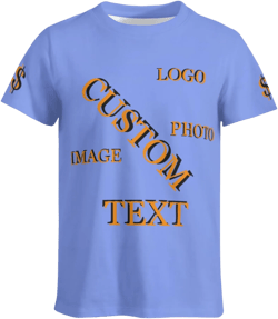 Custom T Shirts, Personalized Your Own Crewneck Tee Shirt, Customized Design Image/Text/Photo Cotton Men Women- Black Sky Blue XX-Large