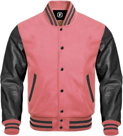 Premium Letterman Baseball School College Bomber Varsity Jacket Genuine Leather Sleeves Wool Body One Size Black Leather Pink Wool