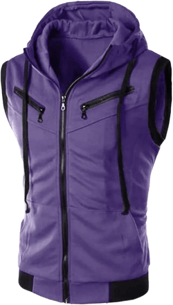 Hoodie Tank Top Men's Sleeveless Slim Fit Hoodie Vest Zipper Drawstring Gilet Jacket Bodybuilding Fitness Muscle Cut T Shirt Large Purple