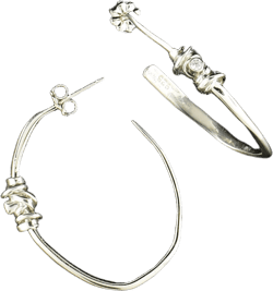 Silver Wavy Coil with Cubic Zirconia Hoop Earrings