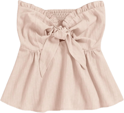 SOLY HUX Women's Frill Trim Tie Front Tube Top Sleeveless Strapless Ruffle Summer Tops X-Large Solid Beige