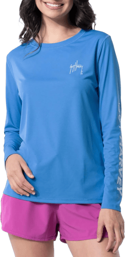 Guy Harvey Women's Long Sleeve Performance Sun Protection Shirt UPF 50+ Medium Azure Blue