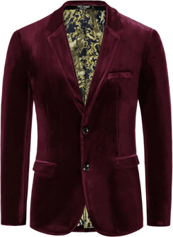 PJ PAUL JONES Mens Velvet Blazer Two Button Sport Coat Solid Slim Fit Suit Jacket for Dinner Prom Wedding Black Red Large
