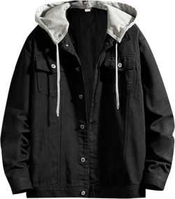 Mens Denim Jacket Hooded Casual Button Down Denim Jacket Spring Fall Stylish Retro Cowboy Trucker Jean Coat