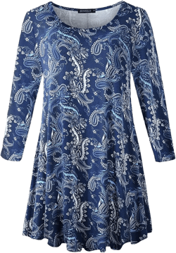 ZENNILO Women Casual Loose Fit Swing Flare Tunic Tops Basic Plus Size Flowy Shirt 4X Flower17 &Long