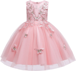 HIHCBF Girls Princess Butterflies Tulle Dress Embroidery Pageant Birthday Party Communion Wedding Evening Dance Ball Gowns 9-10 Years Pink