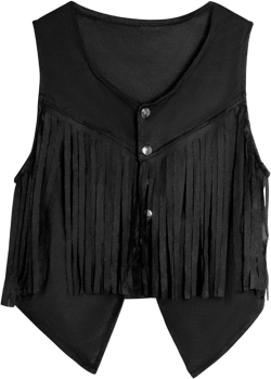 Women Tassel Vest 70s Hippie Sleeveless Faux Suede Rivets Fringe Vest Waistcoat Jacket Cowgirl Outfits Black Large