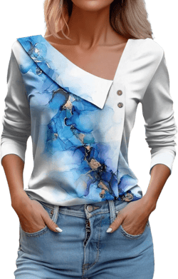 Women's Casual Long Sleeve V Neck Cute Shirts Lapel Neck Xmax Printed Tee Blouses Fall Winter Colorblock Loungewear