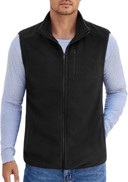 COOFANDY Men's Lightweight Fleece Vest Sleeveless Zip Up Warm Jacket Casual Outerwear Vests With Pockets Black Large