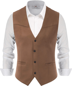 PJ PAUL JONES Men's Western Cowboy Suit Vest Slim Fit Faux Suede Leather Dress Vests Waistcoat for Wedding Medium Brown