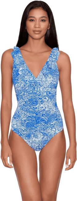 Lauren Ralph Lauren Womens Underwire Ruffled One-Piece Swimsuit Blue 16