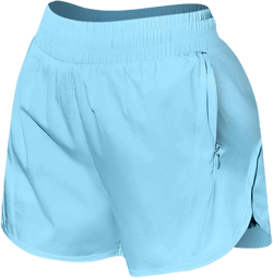 Women's Running Shorts Summer High Elastic Waisted Quick Dry Athletic Work Out Gym 4" Shorts with Liner Zipper Pocket Light Blue Medium