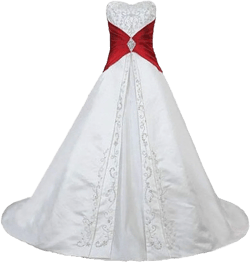 Women's Elegant Embroidery Satin A-line Colorblock Wedding Dress Bridal Gowns 2 Ivory & Red