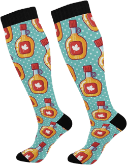 JUNZAN Maple Syrup Pattern Knee High Socks Compression Socks for Women Men Kid for Running Sports Nurse