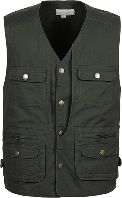 Flygo Men's Multi-Pockets Cotton Lightweight Safari Fishing Photo Outdoor Work Utility Vest