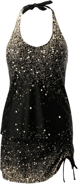 Women Sexy Tankini Swimsuits with Skirt U-Neck 2 Piece Tankinis Swimwear Gradient Color Bathing Suits Small 02-gold