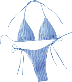GORGLITTER Women's Lace Bikini Set Striped Bow Halter Triangle Top Two Piece Swimsuit Bathing Suit Blue Small