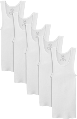 Fruit of the Loom Boy's Ribbed White Tank Top A Shirts (5 Pack)