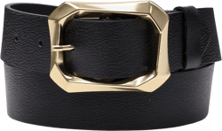 Women's Leather Belt Gold Buckle Waist Belt for Jeans in Navy Blue, Dark Brown, and Black Colors. Wide Straight Design, 1.45"