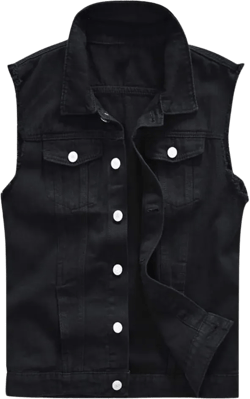ZHUER Men's Casual Denim Vest Slim Fit Sleeveless Jeans Jacket Button Down Lapel Waistcoat Retro Ripped Jean Vest Plus Size Large A- Black