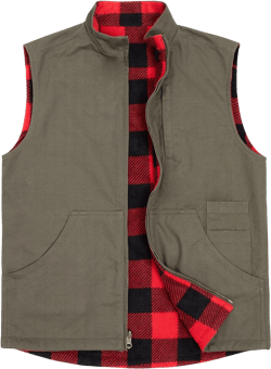 ZENTHACE Men's Reversible Casual Vest Flannel Fleece Lined Outdoor Work Safari Fishing Travel Vest Jacket XX-Large Army Green/Red Plaid