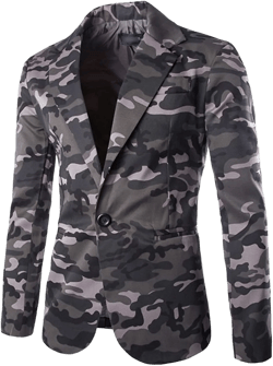 Men's Camouflage Slim Fit Suit Jackets Lightweight Stylish Printed One Button Blazer Casual Dinner Sports Coat Medium Grey