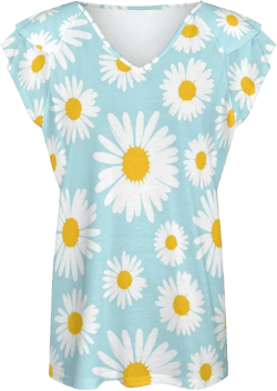 AMRANDOM Women's Casual Floral Print V Neck Ruffle Short Sleeve Summer Shirts Tops Loose Blouses Picture(211) Small