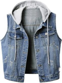 Kedera Women's Detachable Hoodie Blue Denim Vest Distressed Sleeveless Jean Jacket