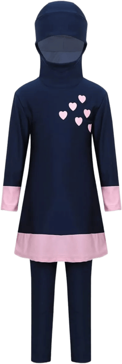 YiZYiF Girls Teens 2-Pieces Swimwear Hijab Modesty Burkini Swimsuit Full Body UPF 50+ Swimming Costume 7-8 Navy&pink