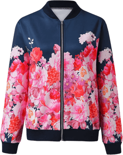 SERYU Women's Coat Retro Floral Printing Zipper Ladies' Bomber Jacket Casual Thin Slim Outwear