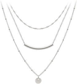 Aisansty Dainty Layered Choker Necklaces Handmade Coin Tube Star Pearl Pendant Multilayer Adjustable Layering Chain Gold Plated Necklaces Set for Women Silver Silver Coin&Bar