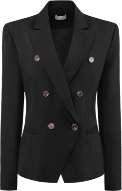 Hobemty Women's Double Breasted Long Sleeve Casual Work Suit Blazers Jacket Black Small
