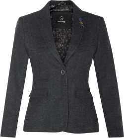 Women's Tweed Navy Blue Herringbone Classic 1920s Formal Wool Tailored Blazer with Elbow Patches 8