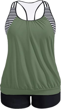 Holipick Plus Size Tankini Swimsuit for Women Two Piece Tummy Control Bathing Suit Blouson Racerback Tankini Top with Shorts : Clothing, Shoes & Jewelry