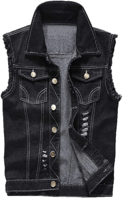 Mens Denim Vest Sleeveless Denim Jackets Casual Ripped Vintage Cowboy Slim Fit XX-Small Black